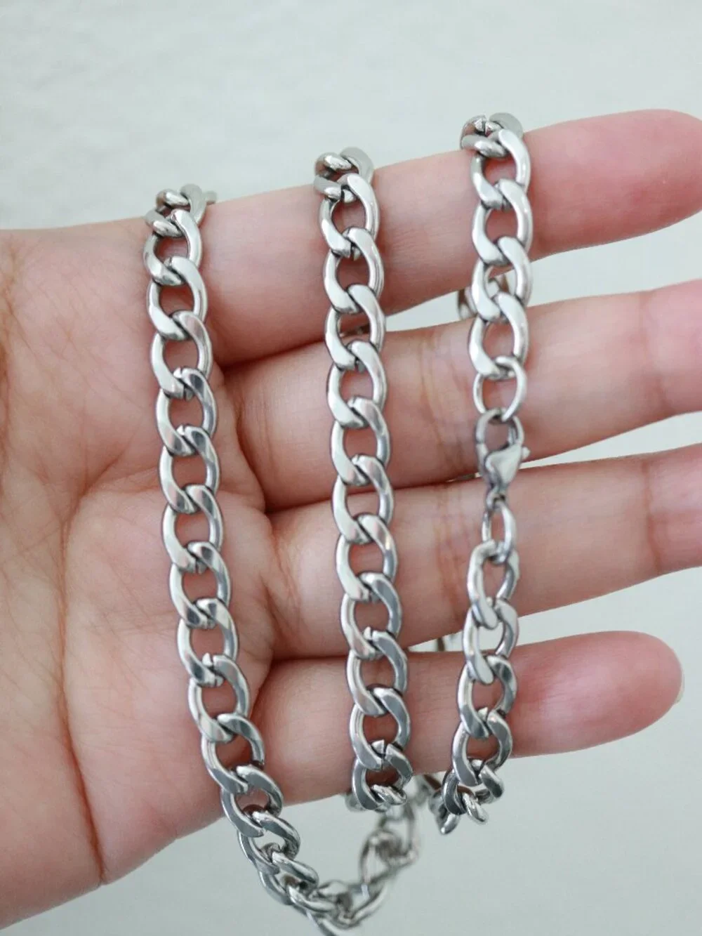 7mm Curb Cuban Chain Necklace Silver Stainless Steel